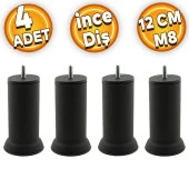 Mobilya Baza Çekyat Kanepe Koltuk Yükseltme Ayağı M8 Ince Diş Siyah Metal Ayakları 12 Cm 4 Adet - 1