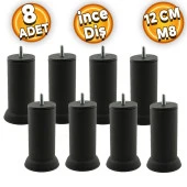 Mobilya Baza Kanepe Koltuk Çekyat Yükseltme Ayağı Ince Diş M8 Siyah Metal Ayakları 12cm 8 Adet - 1