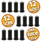 Mobilya Baza Kanepe Koltuk Çekyat Yükseltme Ayağı M8 Ince Diş Siyah Metal Ayakları 12 Cm (12 ADET) - 1