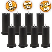 Mobilya Kanepe Baza Koltuk Çekyat Yükseltme Ayağı Ince Diş M8 Siyah Metal Ayakları 15 Cm 8 Adet - 1