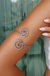 Spiral Şekilli Gümüş Kaplama El Yapımı Ayarlanabilir Kol Bilekliği Pazılık - 3