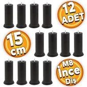 Mobilya Baza Kanepe Koltuk Çekyat Yüksetlme Ayağı M8 Ince Diş Siyah Ayakları 15 Cm Metal (12 ADET) - 1