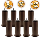 Mobilya Kanepe Baza Koltuk Çekyat Yükseltme Ayağı Ince Diş M8 Kahve Metal Ayakları 15 Cm 8 Adet - 1