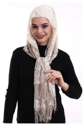 Narin Pamuk Tül Şal Koyu Krem-2 60x160 - 1