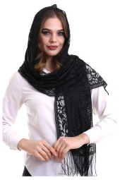 Narin Pamuk Tül Şal Siyah 60x160 - 4
