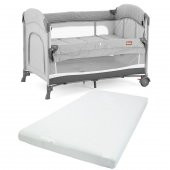 Gulz Omega Anne Yanı Sallanır Cibinlikli Oyun Parkı Bebek Beşik 70x110 cm + Pamuk Yatak Dark Grey - 1
