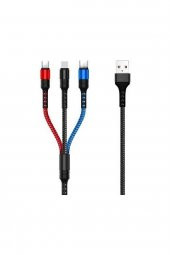 GoSmart Kablo Usb 3in1 Type-c, Micro Usb, Lightning Şarj Kablosu - 3 Kablo Bir Arada - 2