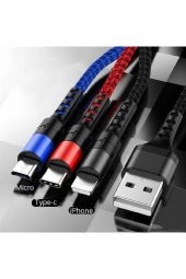 GoSmart Kablo Usb 3in1 Type-c, Micro Usb, Lightning Şarj Kablosu - 3 Kablo Bir Arada - 3