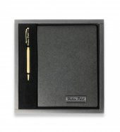 Kişiye Özel Siyah VIP Hediyelik Set - 15x21 Yaldız Kenar Not Defteri - Metal Roller Kalem HK2065 - 2