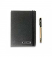 Kişiye Özel Siyah VIP Hediyelik Set - 15x21 Yaldız Kenar Not Defteri - Metal Roller Kalem HK2065 - 3