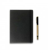 Siyah VIP Hediyelik Set - 15x21 Yaldız Kenar Not Defteri - Metal Roller Kalem HK2063 - 4