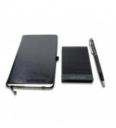 Kişiye Özel Siyah VIP Hediyelik Set - 9x14 Not Defteri - Touch Pen Tükenmez Kalem - Kartvizitlik HK2062 - 2