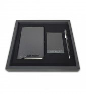 Kişiye Özel Siyah VIP Hediyelik Set - 9x14 Not Defteri - Touch Pen Tükenmez Kalem - Kartvizitlik HK2062 - 3