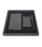 Siyah VIP Hediyelik Set - 9x14 Not Defteri - Touch Pen Tükenmez Kalem - Kartvizitlik HK2061 - 1