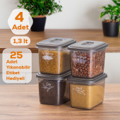 Porsima Diamond 1,3 Litre 4 lü Saklama Kabı - Bakliyat Saklama Kabı - Erzak Saklama Kabı Seti - 2