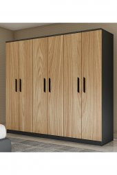 Metalia Gm 087 6 Kapılı Aynasız Sonomo - Antrasit Gri Siyah Kulplu Gardırop - 1