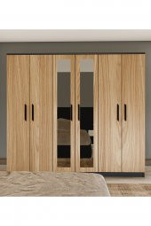 Metalia Gm 088  6 Kapılı Aynalı  Sonomo - Antrasit Gri  Siyah Kulplu Gardırop - 2