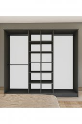 Metalia Gm 088  6 Kapılı Aynalı  Sonomo - Antrasit Gri  Siyah Kulplu Gardırop - 3