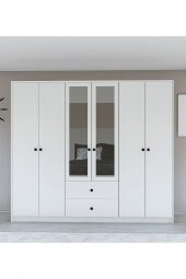 Metalia Gm 036 Lüx 6 Kapı 2 Çekmeceli Düğme Kulplu Aynalı Gardırop - 1