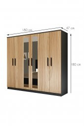 Metalia Gm 088  6 Kapılı Aynalı  Sonomo - Antrasit Gri  Siyah Kulplu Gardırop - 5