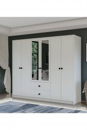 Metalia Gm 036 Lüx  6 Kapı 2 Çekmeceli Düğme Kulplu Aynalı Gardırop - 1