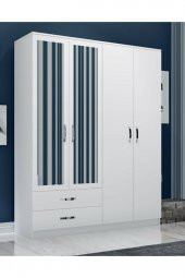 Metalia Gm 076 Diva 4 Kapılı 2 Çekmeceli Beyaz Aynalı Gardrop - 1