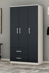 Metalia Gm 858 Modena 3 Kapılı 2 Çekmeceli Beyaz Antrasit Gri Gardrop - 1