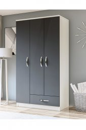Metalia Gm 002 Life 3 Kapılı Tek Çekmeceli Beyaz Antrasit Gri Gardrop - 1