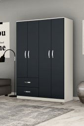 Metalia Gm 074 Novay 4 Kapılı 2 Çekmeceli Beyaz Antrasit Gri Gardrop - 1