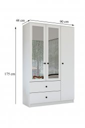 Metalia Gm 853 Home 3 Kapılı 2 Çekmeceli Düğme Kulplu Aynalı Gardırop - 6