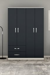 Metalia Gm 074 Novay 4 Kapılı 2 Çekmeceli Beyaz Antrasit Gri Gardrop - 2
