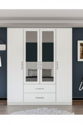 Metalia Gm0035 Esil 4 Kapılı 2 Çekmeceli Aynalı GarDolap Beyaz - 2