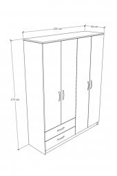 Metalia Gm 076 Diva 4 Kapılı 2 Çekmeceli Beyaz Aynalı Gardrop - 4