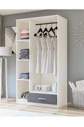 Metalia Gm 002 Life 3 Kapılı Tek Çekmeceli Beyaz Antrasit Gri Gardrop - 4