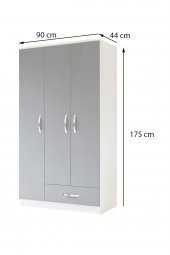Metalia Gm 002 Life 3 Kapılı Tek Çekmeceli Beyaz Antrasit Gri Gardrop - 6