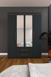Metalia Gm815 Nisa Delüx 4 Kapı 2 Çekmeceli Aynalı GarCeviz-Antrasit Gri - 1