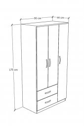Metalia Home 3 Kapılı 2 Çekmeceli Gardrop - 3