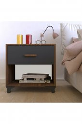 Metalia Gm 027 Ceviz Antrasit Gri Tek Çekmeceli Komidin - 1