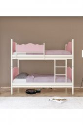 Metalia Yaprak Ahşaplı Ranza Krem-Pembe - 1