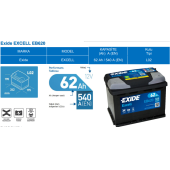 Exide 12V 62 Ah 540Cca EB620 Excell 60 Ah Kutusu - 2