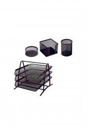 Cassa Siyah Metal Evrak Rafı Masa Seti 3lü ve 3 Lü Ofis Seti - 1