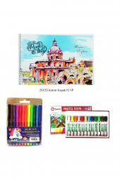 Smart Kids Rubenis Kırtasiye Boyama Seti Keçeli Kalem + Pastel Boya 12 Li Resim Defteri 25x35 15 Yp - 1