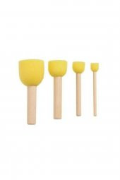 Sünger Fırça, Tampon Fırça Seti, 4`lü, Ponpon Fırça, Ahşap Saplı - 1