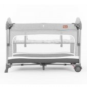 Gulz Omega Anne Yanı Sallanır Cibinlikli Oyun Parkı Bebek Beşik 70x110 cm + Visco Yatak Dark Grey - 2