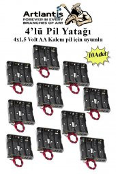4 Lü Pil Yatağı Deney 10 Adet Pil Yuvası Pil Kutusu Aa Kalem Kalın Pil 4x1,5 Volt Yaylı Pil Yuvası - 1