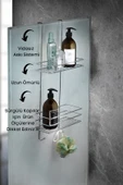 2 Katlı Askılı Banyo Duş Rafı Sabunluk Şampuanlık Duşakabin Askısı Krom - 3