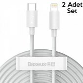 Baseus 1.5MT 2 Adet 20W PD Lightning İPhone 12,11,XS,XR USB-C to Lightning Şarj Kablosu 2 Adet Set - 1