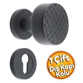 Linda Dış Kapı Tokmağı Topuzu Kolu Metal Tokmak Siyah Kapı Kolu Yale Sağa Sola Uygun 1 Takım - 1