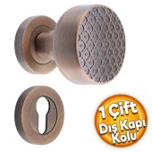 Linda Dış Kapı Tokmağı Topuzu Kolu Metal Tokmak Antik Sarı Kapı Kolu Yale Sağa Sola Uygun 1 Takım thumbnail 1