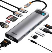Baseus 100W Type-C HUB Adaptör 11in1 Type-C Dönüştürücü RJ45 VGA HDMI 4K SD 3*USB 3.0 3.5mm Type-C Dönüştürücü - 2